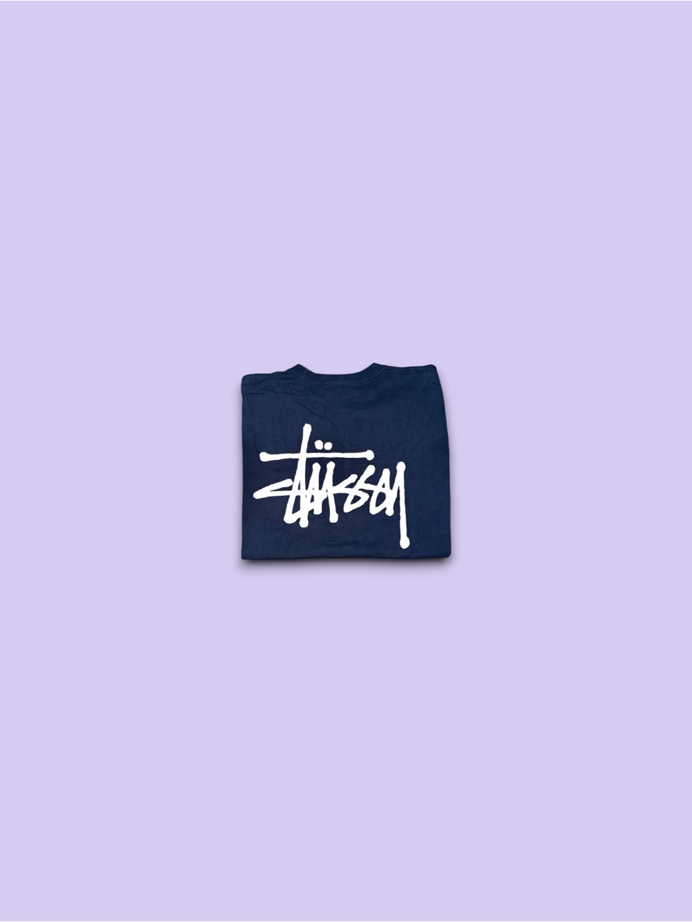 Vintage Stussy script mullet style t-shirt navy blue mens medium